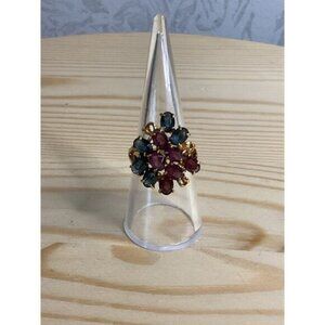 Gold-toned floral Cocktail Ring With Multicolor Gemstones